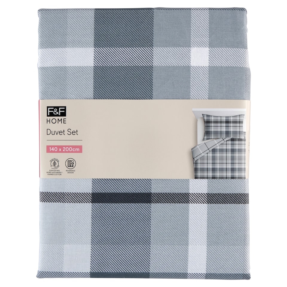 F&F Home Black Check Duvet Set 140 x 200 cm