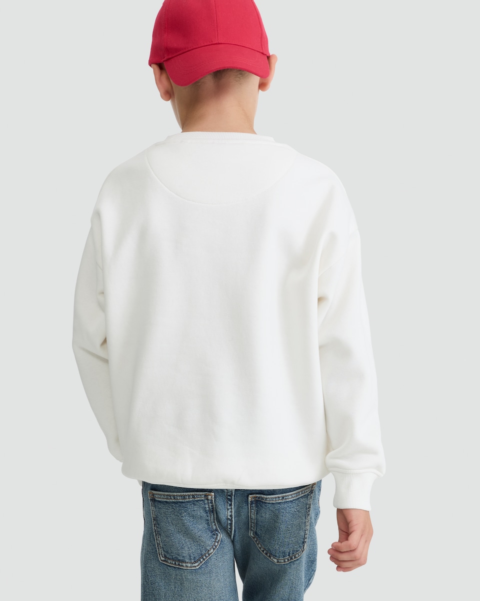 image 1 of Stranger Things Cotton Rich Pizza Print Sweatshirt in Cream