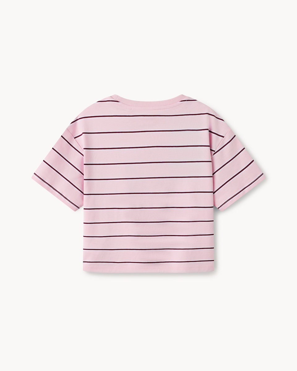 image 1 of F&F Girls Pure Cotton Striped Slogan T-Shirt in Pink