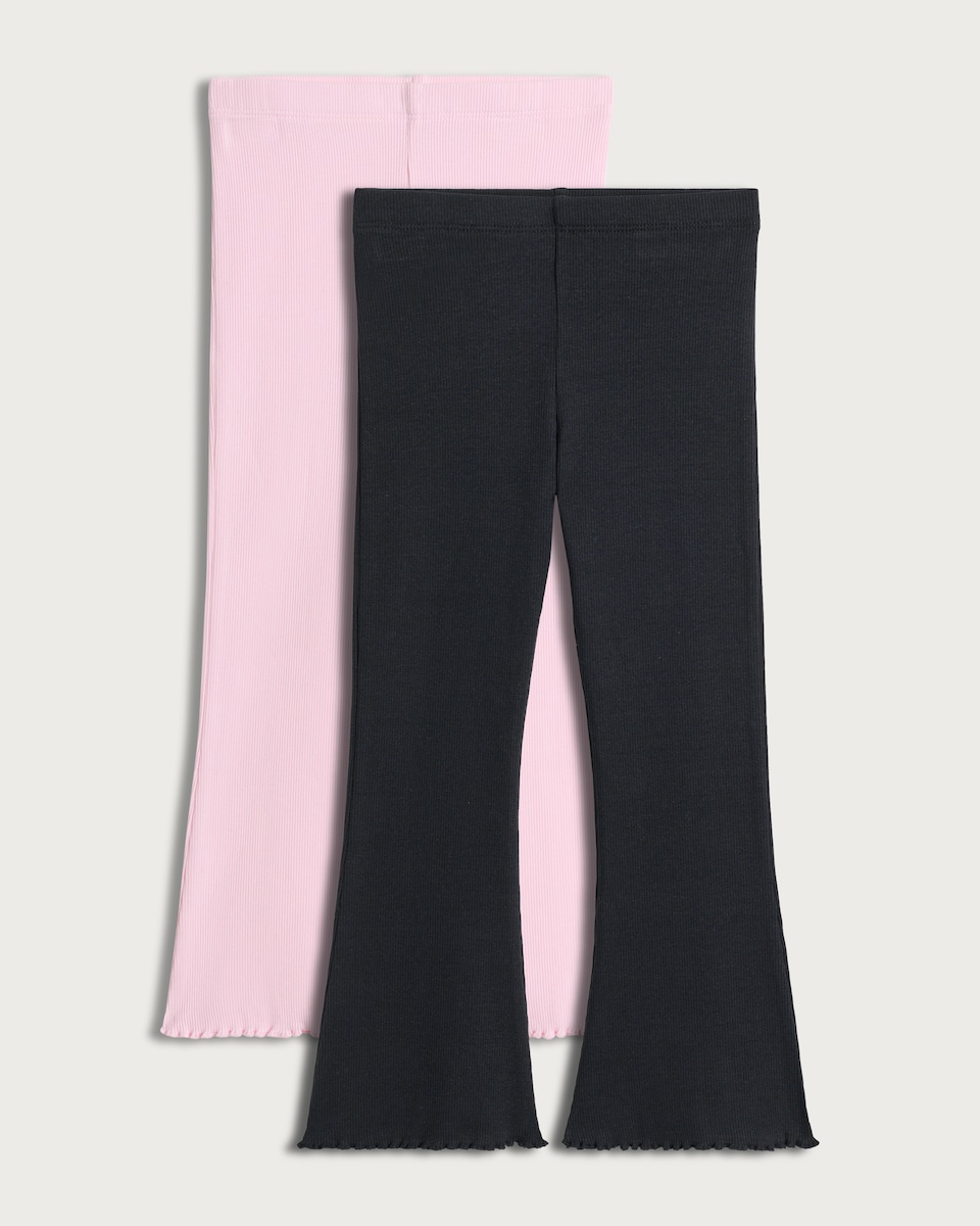 image 1 of F&F Girls 2-Pack Cotton Rich Ribbed Flared Leggings in Multi Pink