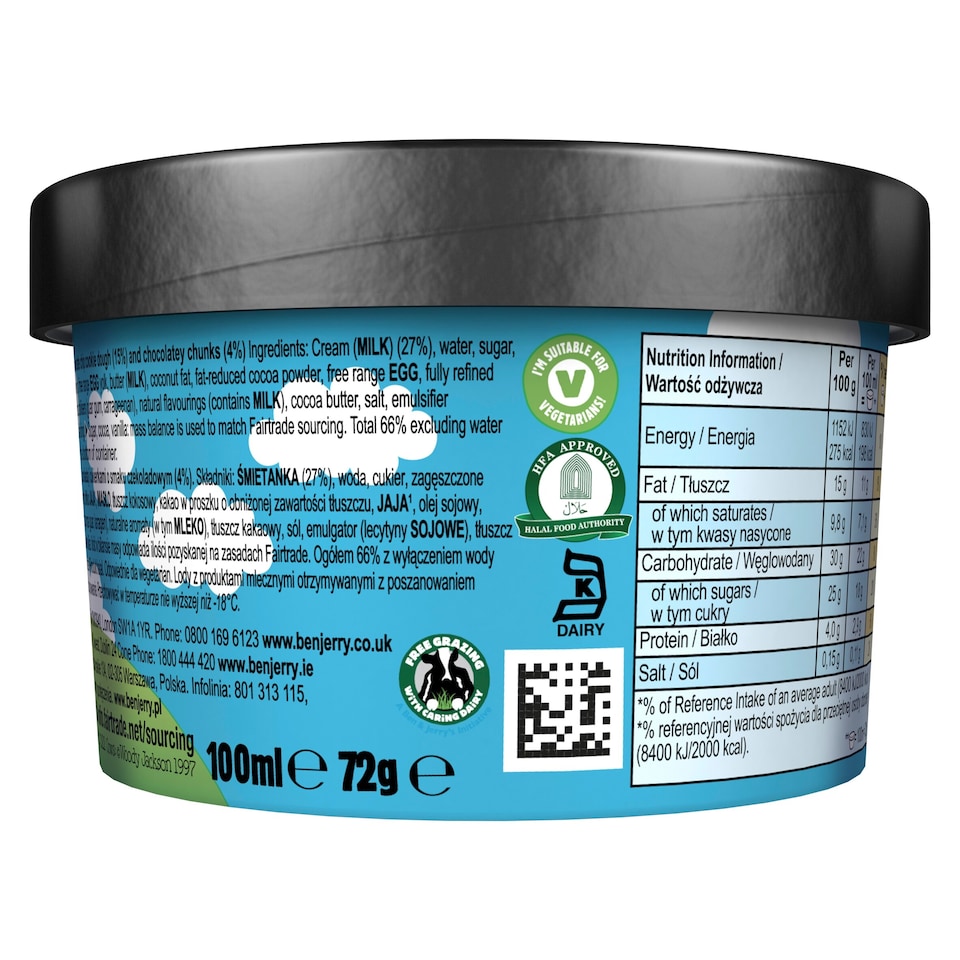 image 1 of BEN AND JERRY'S COOKIE DOUGH ICE CREAM TUB 100ML