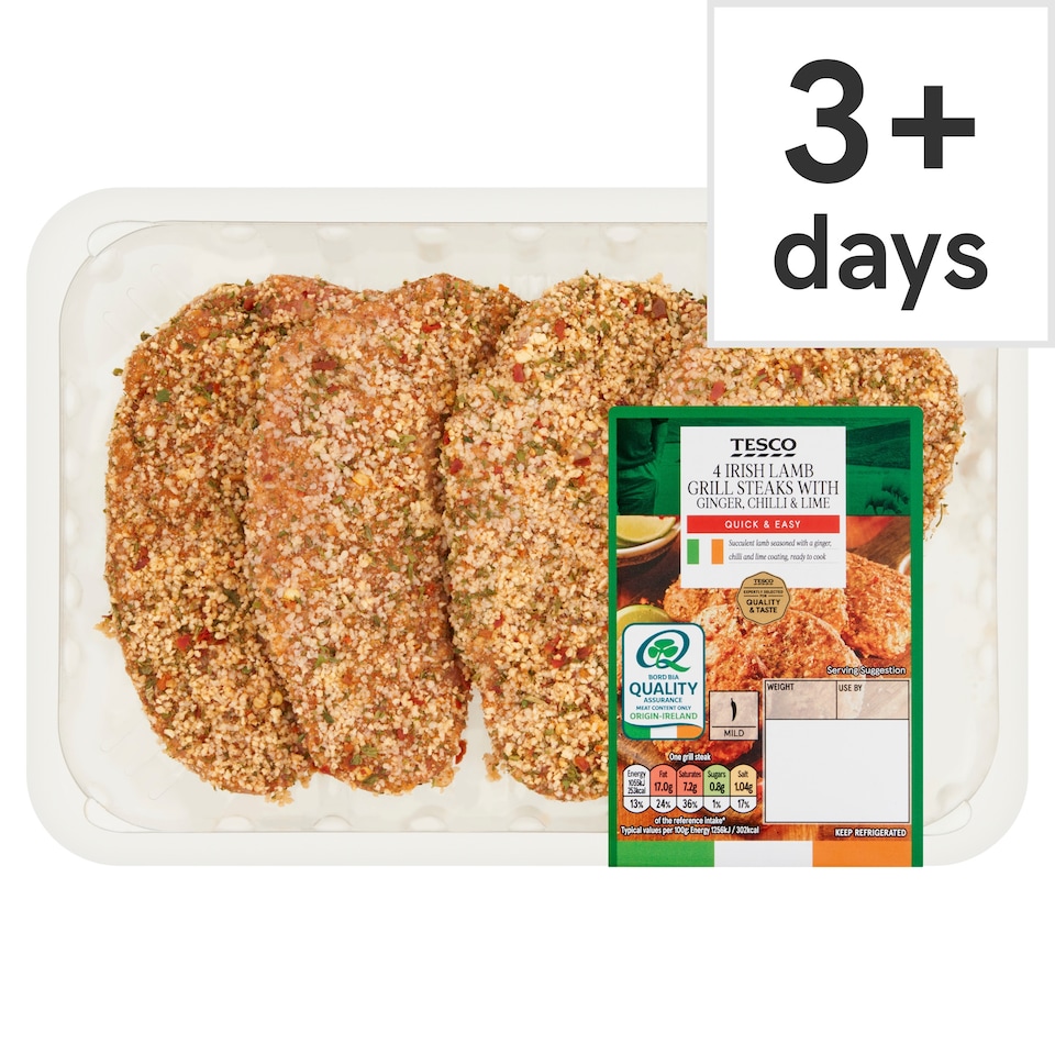 Tesco 4 Irish Lamb Grill Steaks with Ginger, Chilli & Lime 440g