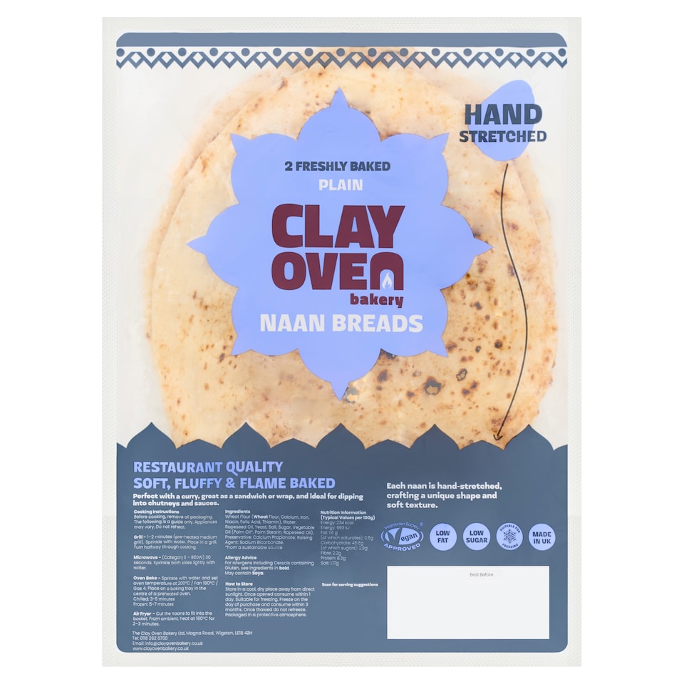 Clay Oven Bakery Plain Naan Bread 2 Pack 360g