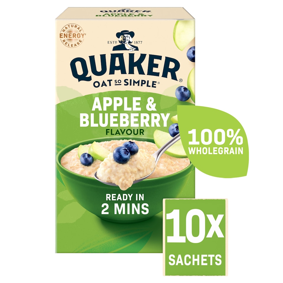 image 1 of Quaker Oat So Simple Apple & Blueberry Porridge Sachets 10x36g
