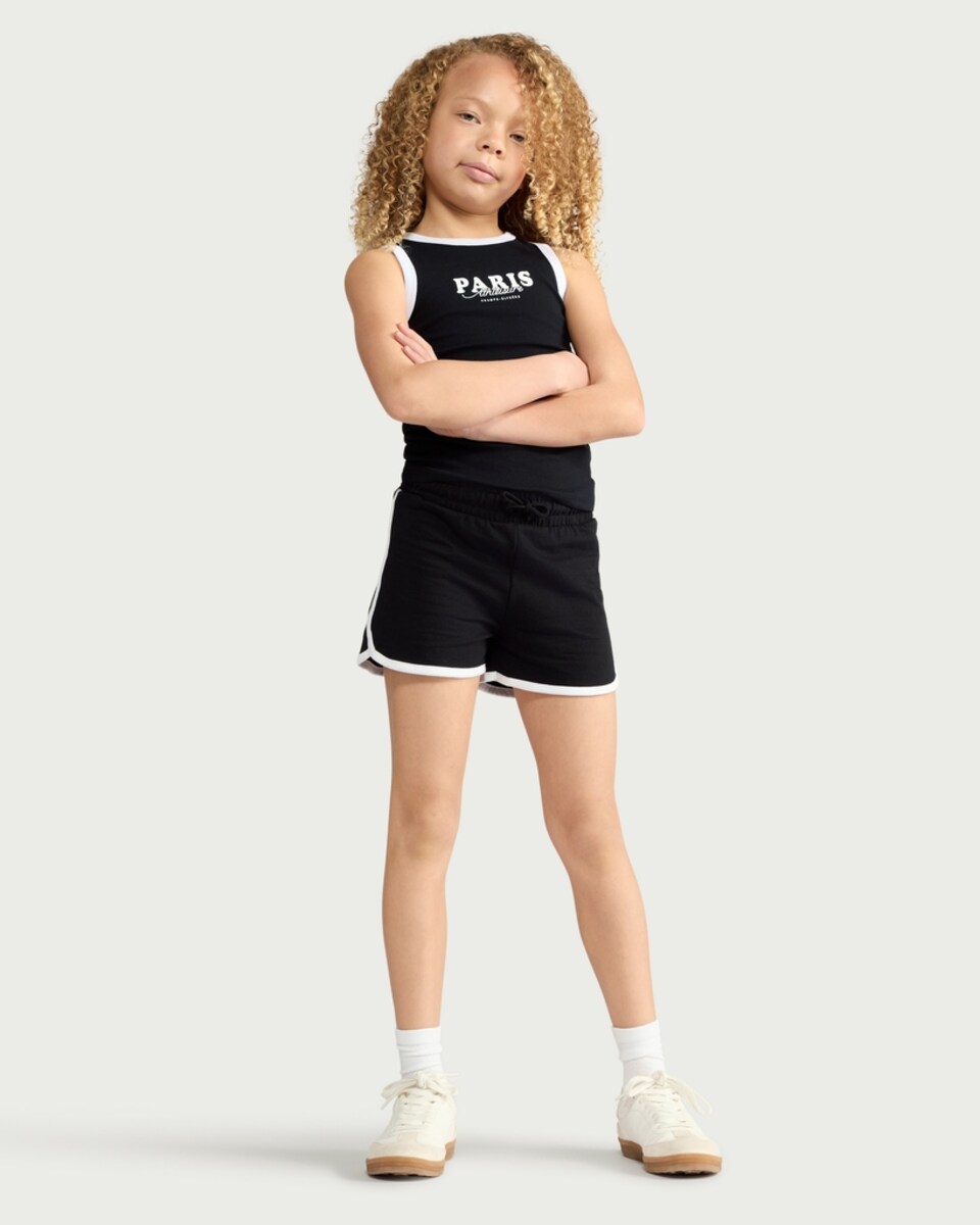 image 1 of F&F Girls 2-Pack Cotton Rich Ribbed Vests in Multi Black White