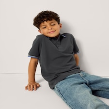 F&F Boys Pure Cotton Tipped Polo Shirt in Grey