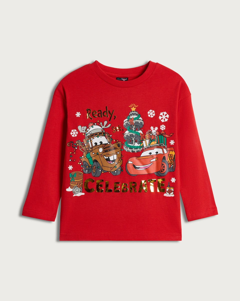 image 1 of Disney Cars Pure Cotton Ready Set Celebrate Long Sleeved Top in Red