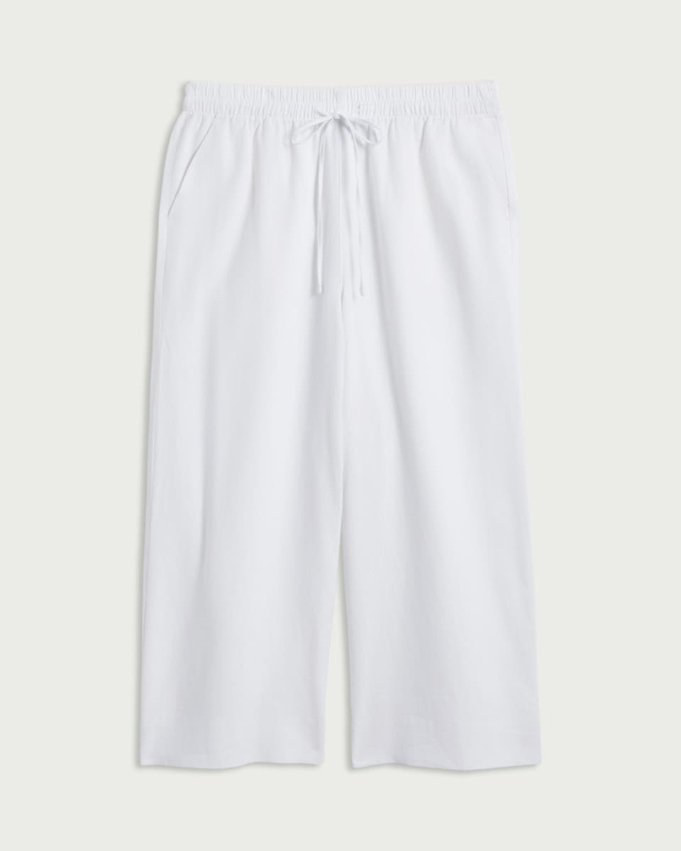 image 1 of F&F Linen Rich Wide Leg Cropped Drawstring Trousers in White