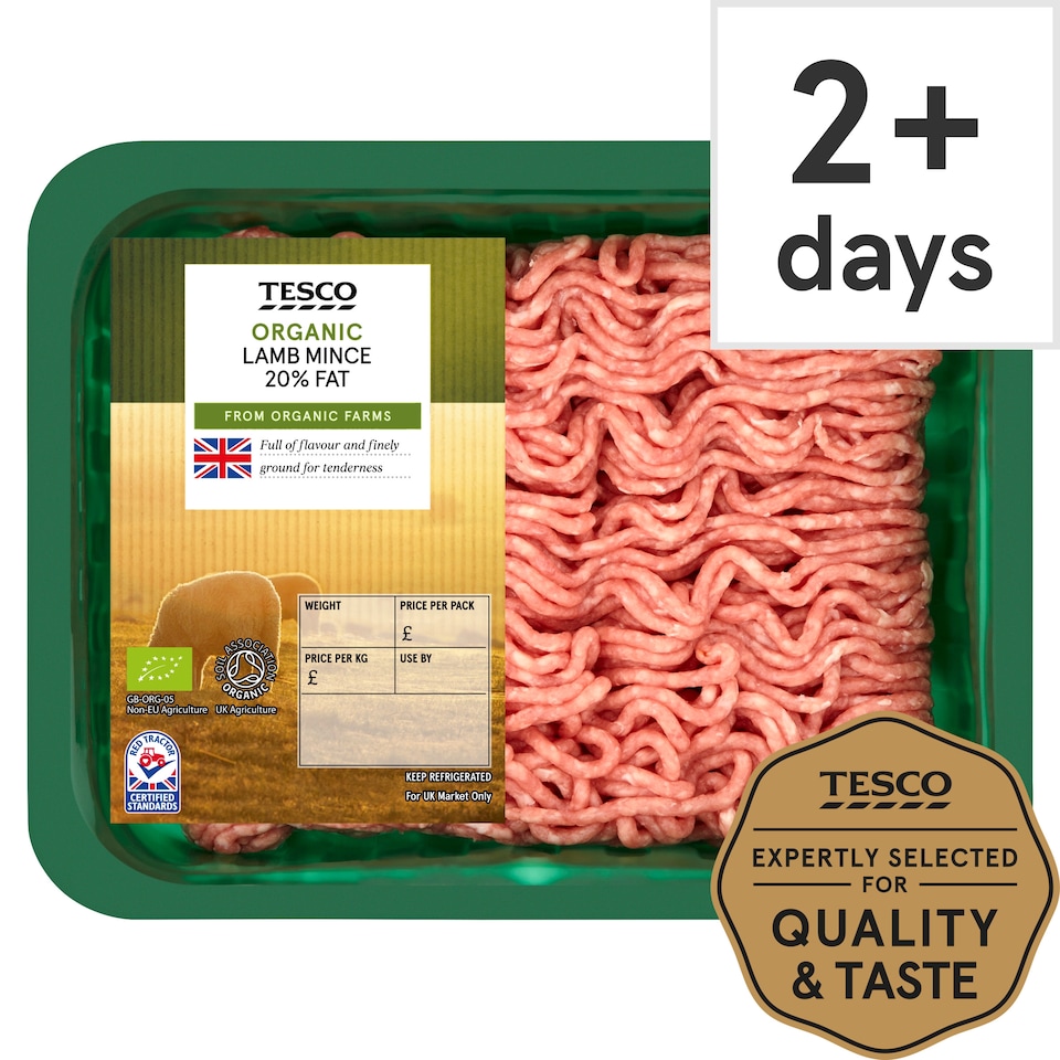 Tesco Organic British Lamb Mince 20% Fat 400G