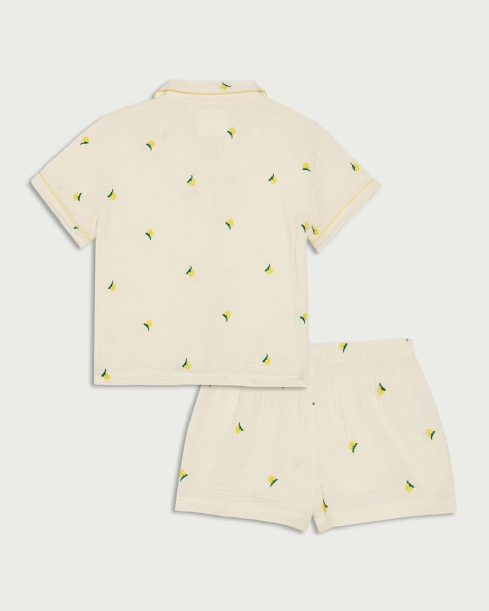 image 1 of F&F Girls 2-Piece Pure Cotton Lemon Shorts Pyjama Set in Yellow