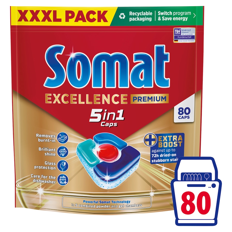 Somat Excellence Premium 5in1 Dishwasher Tablets 80 pcs 1488 g