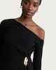image 2 of F&F Textured Gold Buckle Asymmetric Hem Top in Black