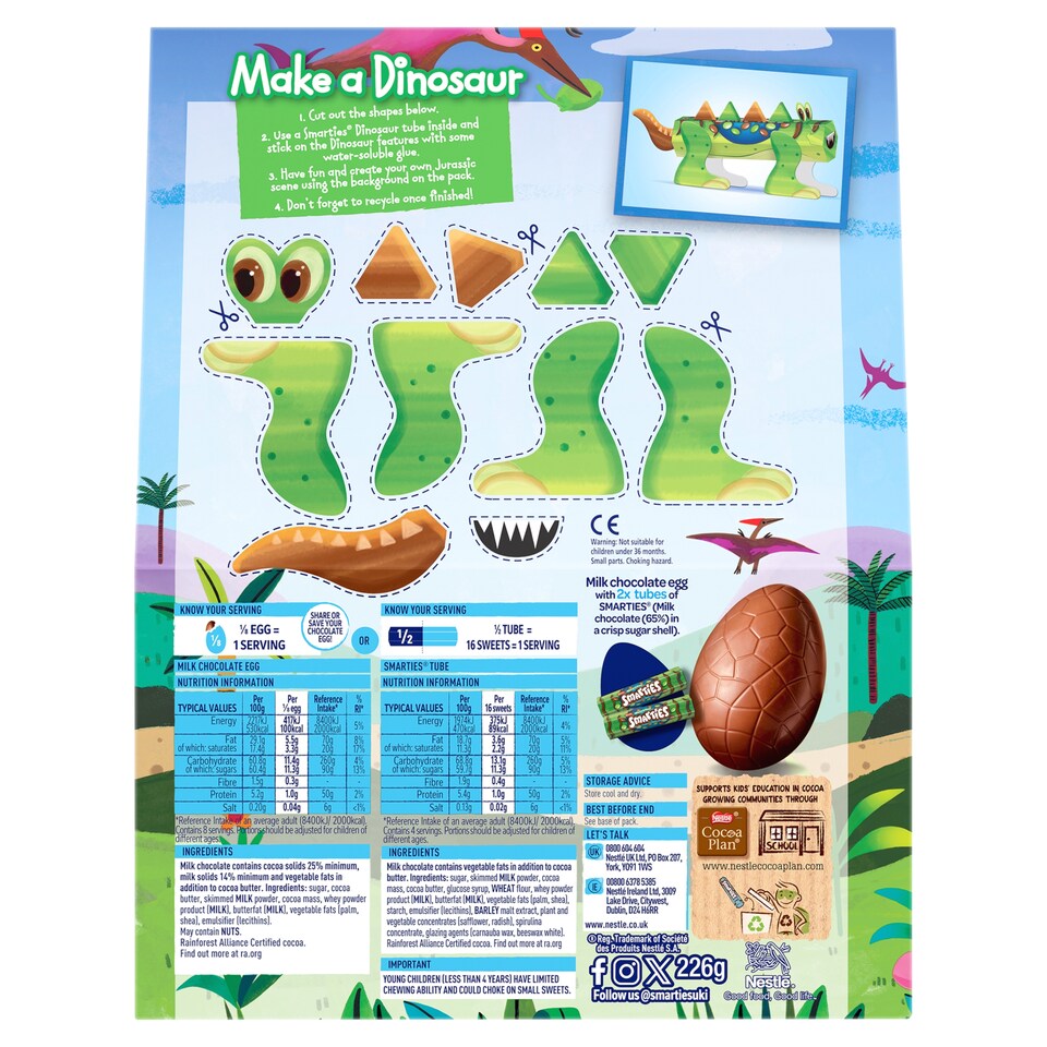 image 1 of Smarties Dinosaur Milk Chocolate Giant Easter Egg 226g