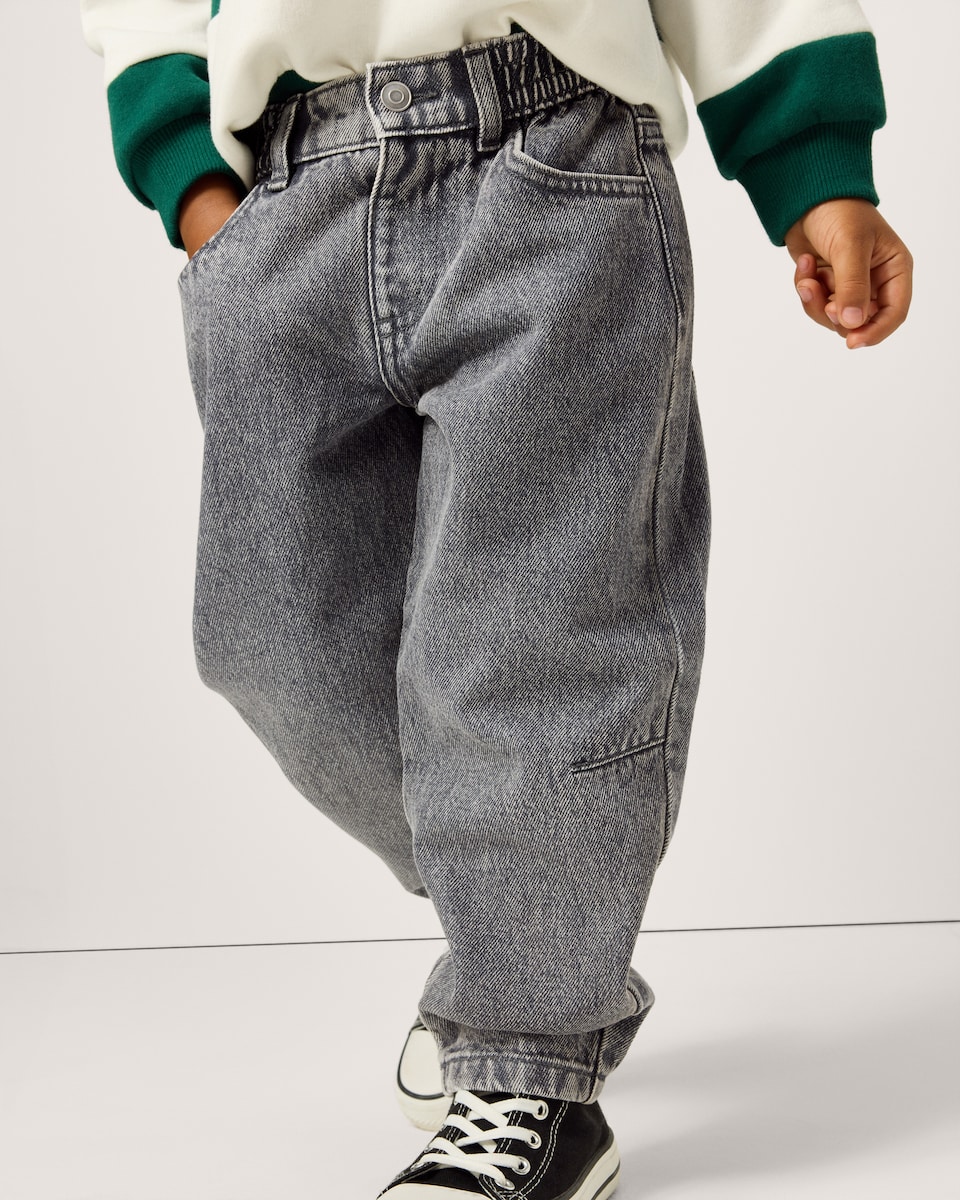 image 1 of F&F Boys Pure Cotton Balloon Leg Jeans in Grey