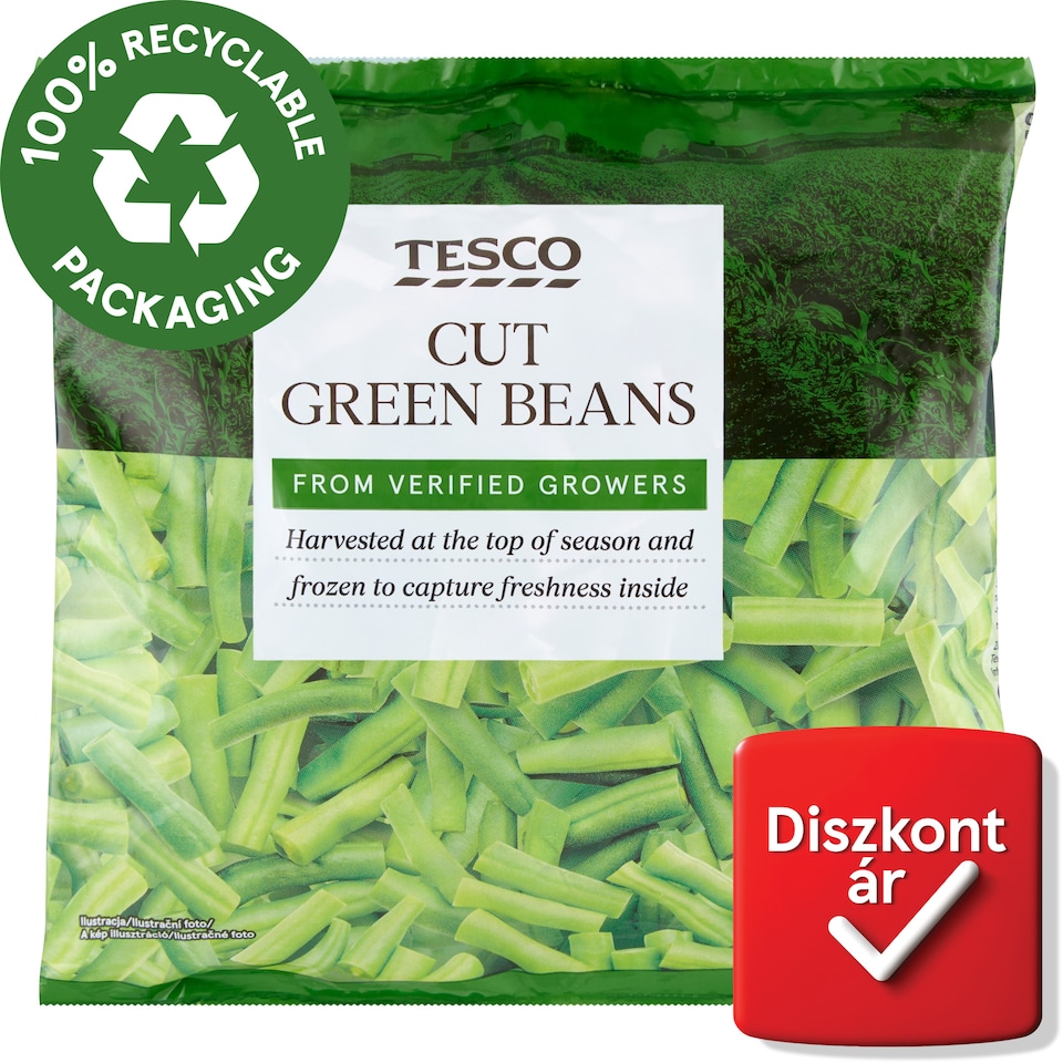 Tesco gyorsfagyasztott zöld hüvelyű vágott zöldbab 450 g