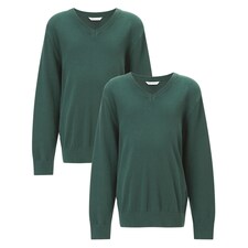 F&F School 2-Pack Pure Cotton V-Neck Jumpers in Green
