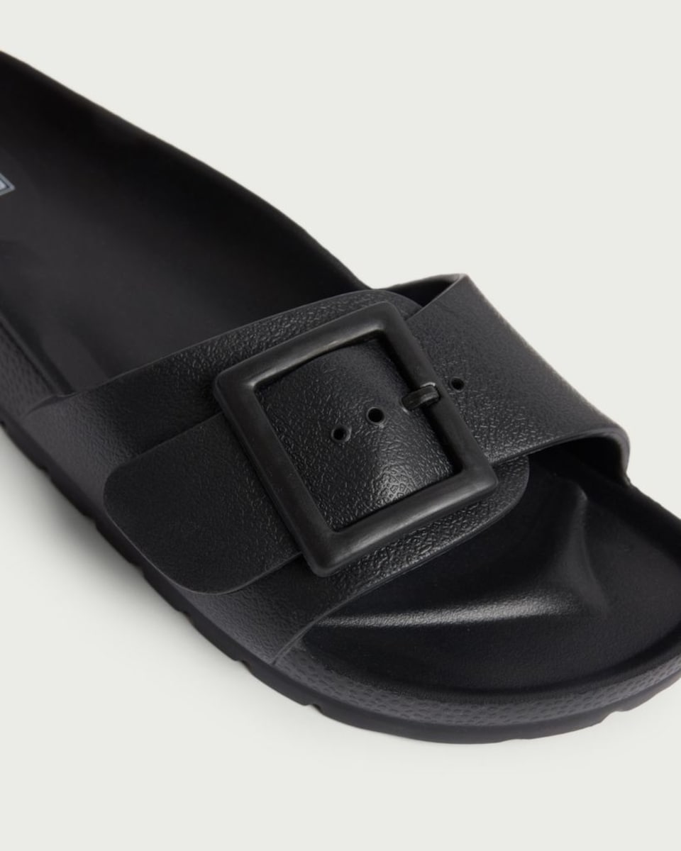 image 1 of F&F Buckle Detail Slip On Sandals in Black