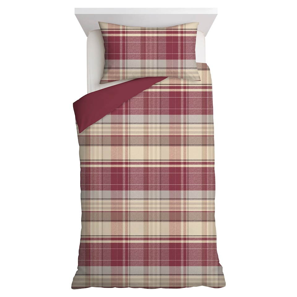 F&F Home Brushed Cotton Burgundy Check Duvet Cover Set Single