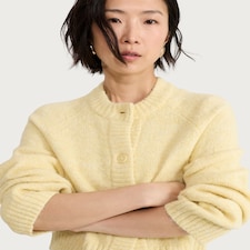 F&F Textured Button Up Cropped Cardigan with Wool in Yellow
