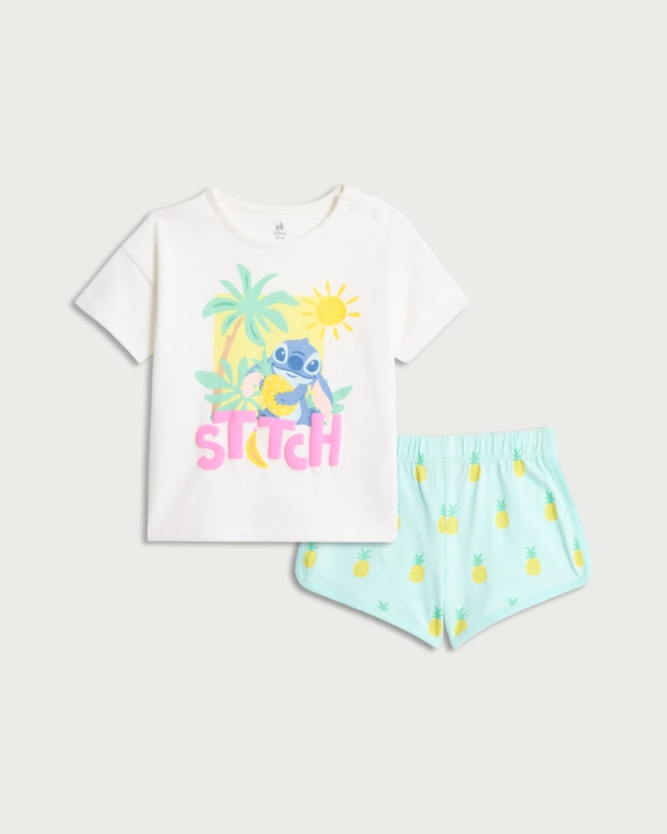 image 1 of Disney Stitch 2-Piece Pure Cotton T-Shirt and Shorts Set in White