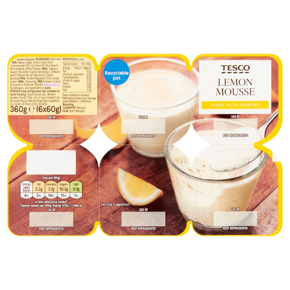 Tesco Lemon Mousse 6 X60g