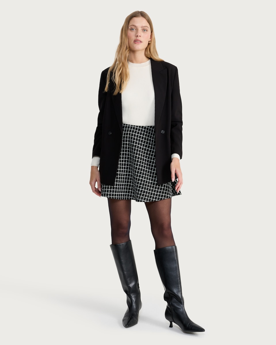 image 1 of F&F Checked Skater Mini Skirt in Black