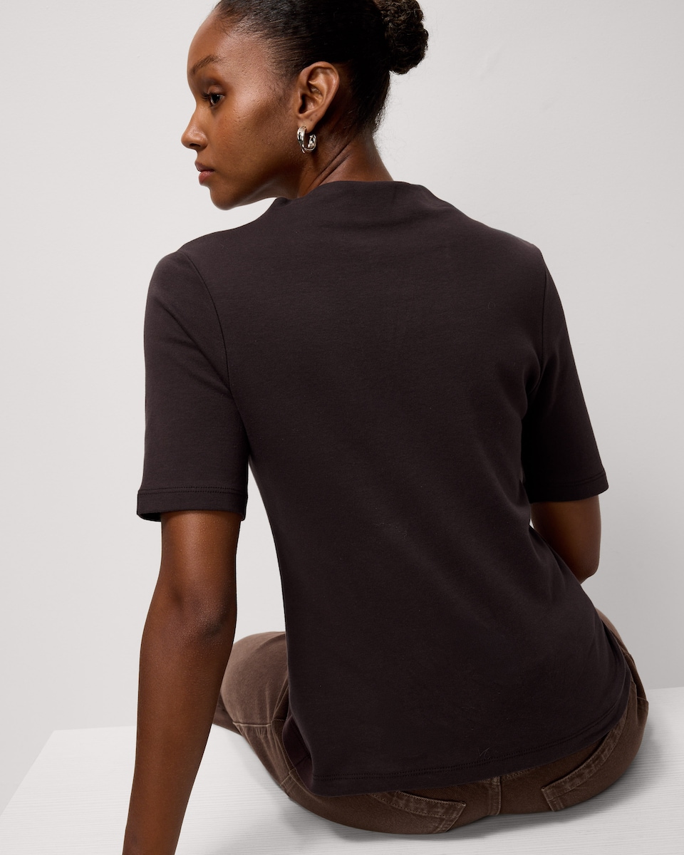image 1 of F&F Pure Cotton Slash Neck Top in Chocolate