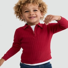F&F Boys Cable Knit Half Zip Polo in Red