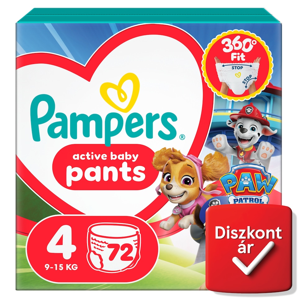 Pampers Active Baby Bugyipelenka Mancs Őrjárat Kiadás, Méret: 4, 72 db Pelenka, 9kg-15kg  1. kép