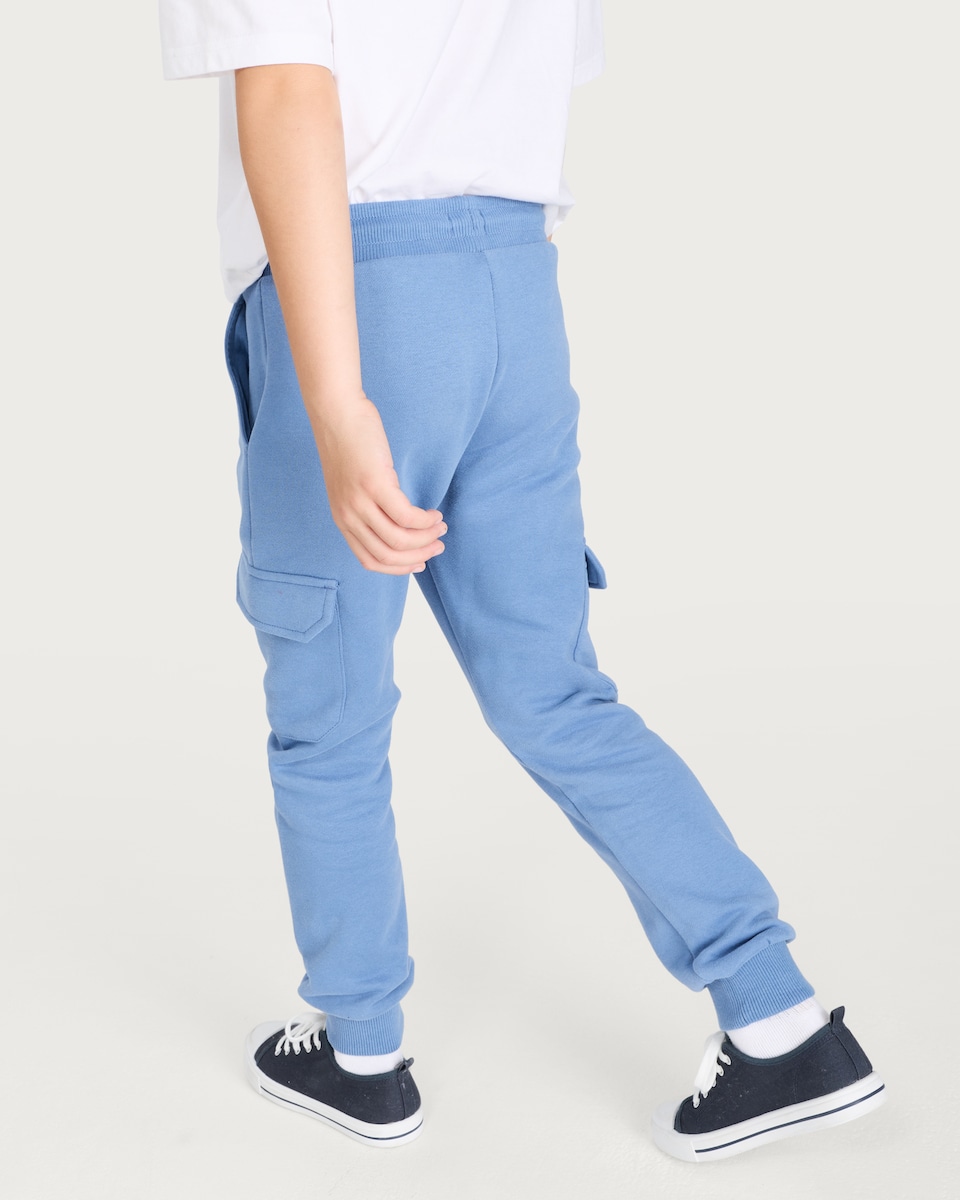 image 1 of F&F Boys Cotton Rich Cuffed Drawstring Cargo Joggers in Blue