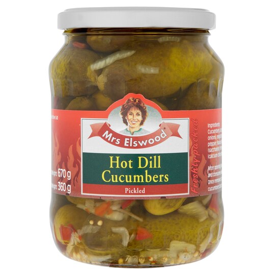 MRS ELSWOOD HOT DILL CUCUMBERS 670G Tesco Groceries