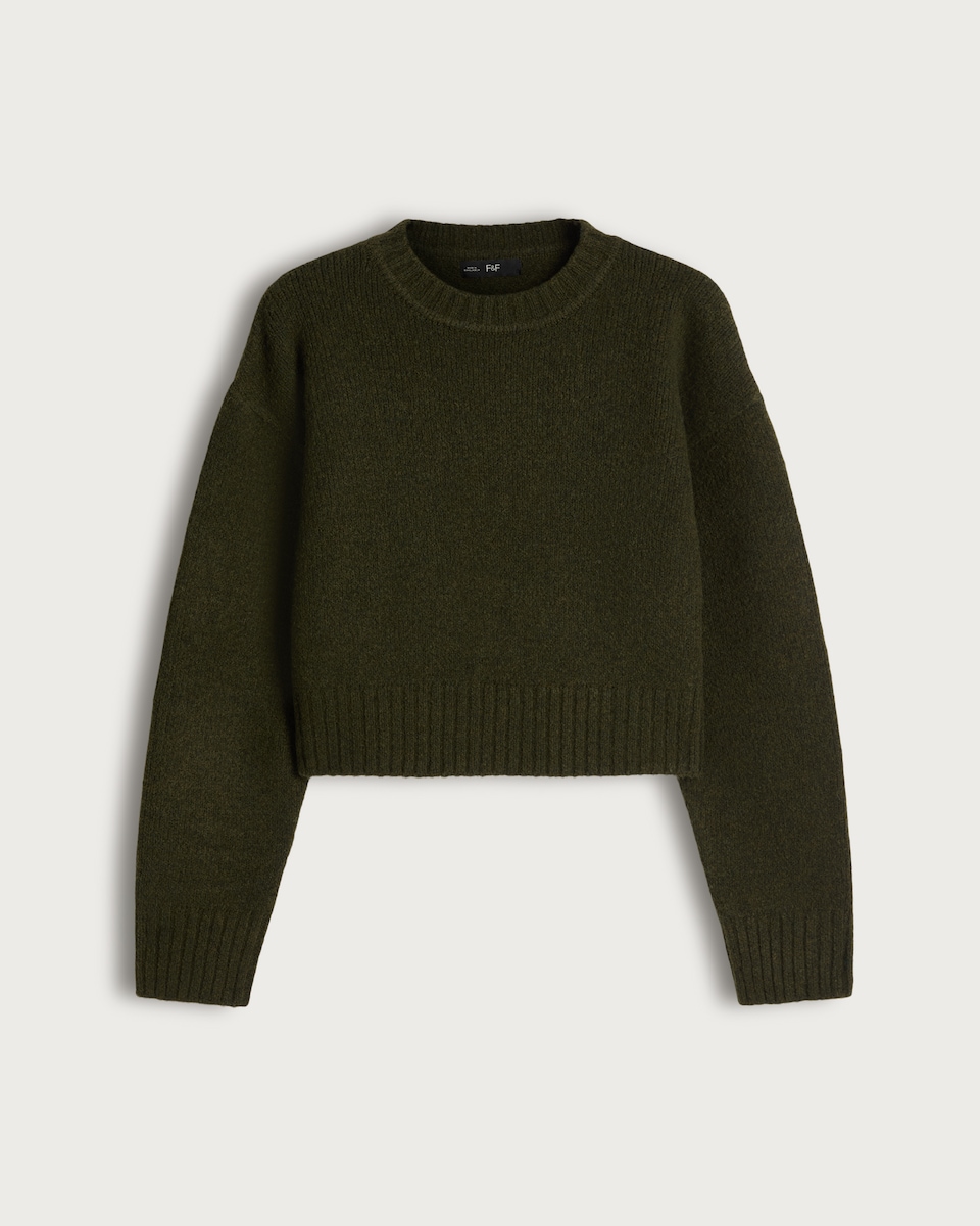 image 1 of F&F Crew Neck Cropped Jumper in Khaki