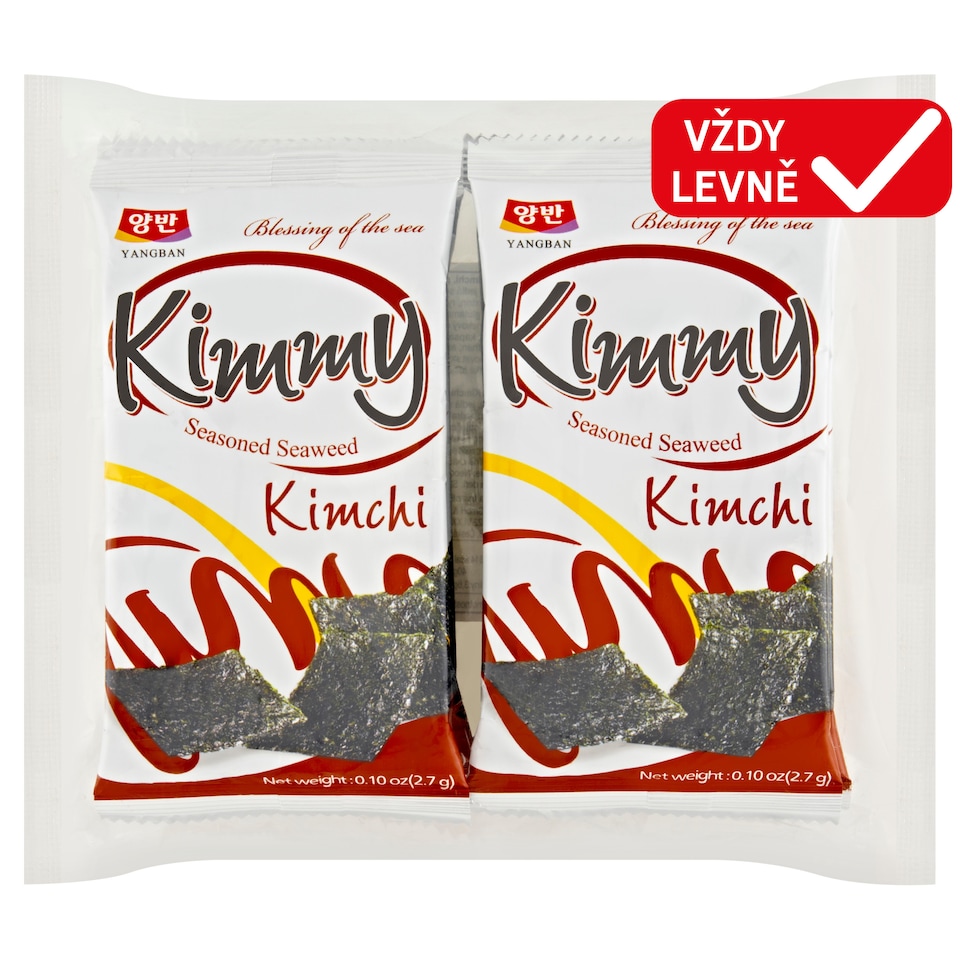 image 1 of Yangban Snack Made from Nori Seaweed with Kimchi Flavor Roasted 8 x 2.7g (21.6g)