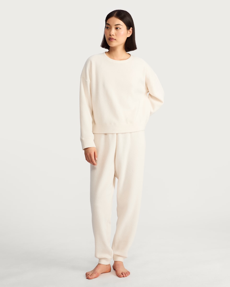 image 1 of F&F Towelling Cuffed Pyjama Bottoms in Cream