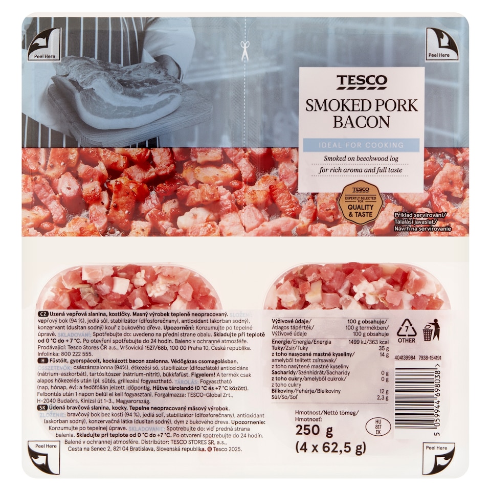 Tesco Uzená vepřová slanina kostičky 4 x 62,5g (250g)