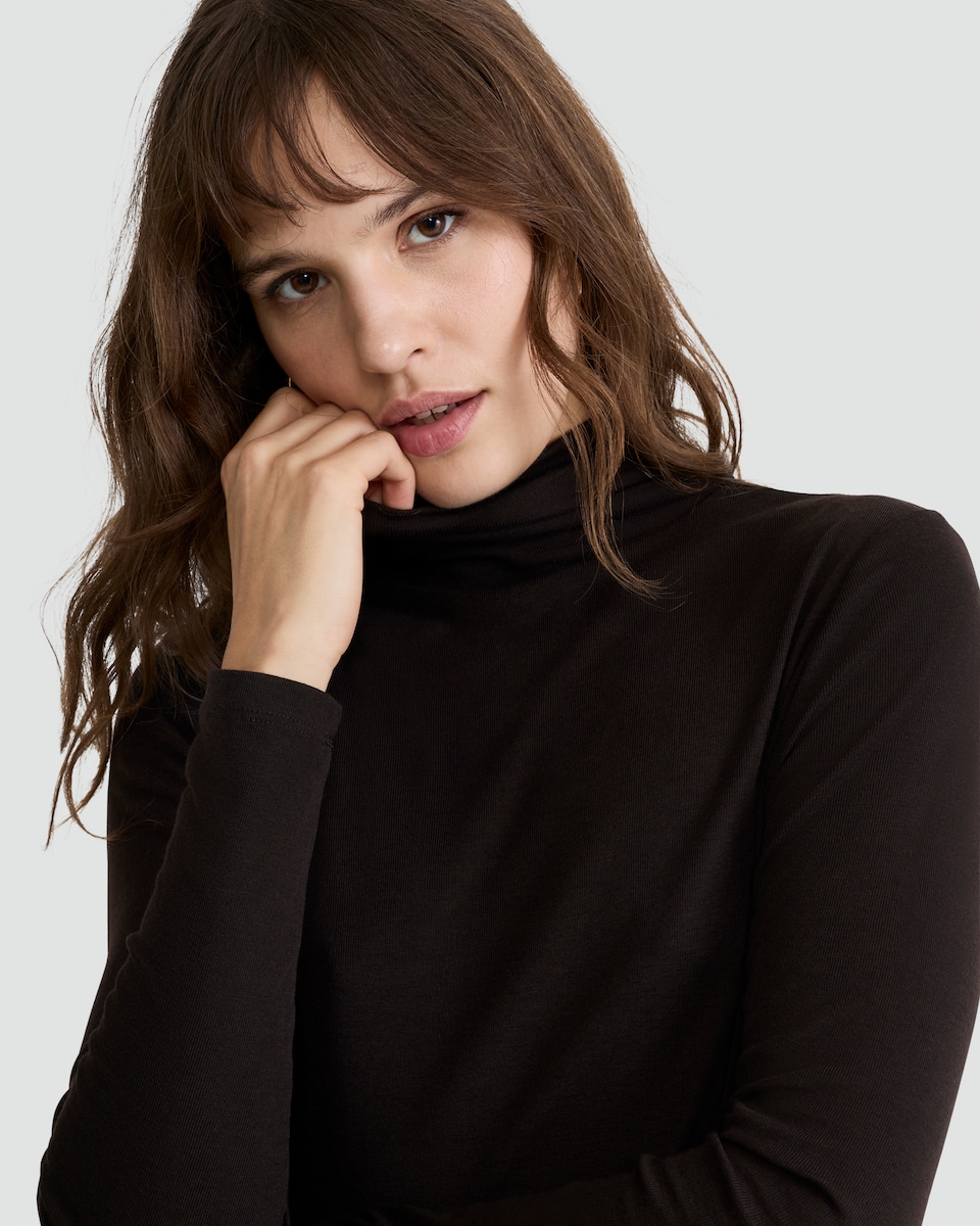 image 1 of The F&F Edit Roll Neck Long Sleeved Top with Wool in Brown