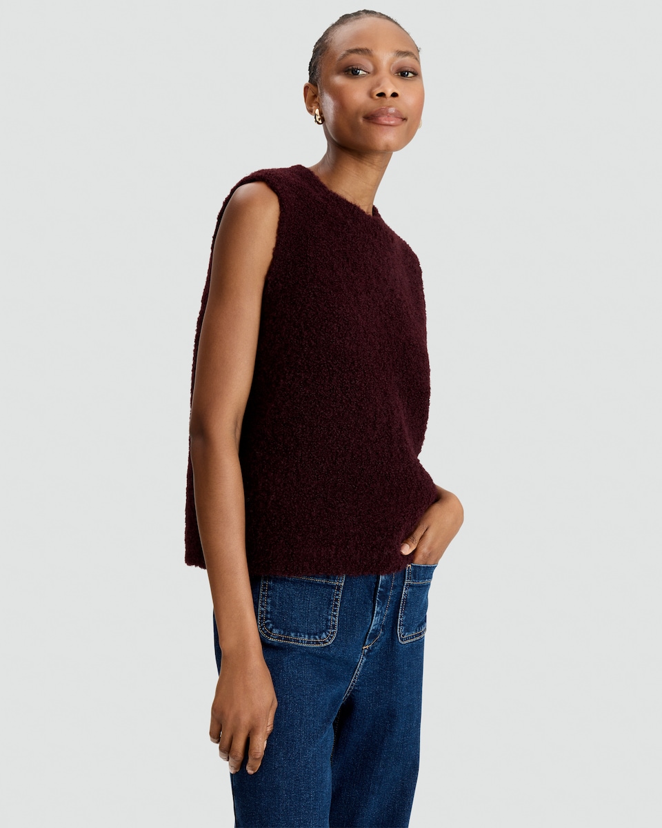 image 1 of F&F Textured Knitted Sleeveless Top with Wool in Burgundy