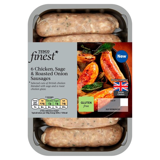 Tesco Finest 6 Chicken Sage And Roasted Onion Sausages 360G Tesco Groceries