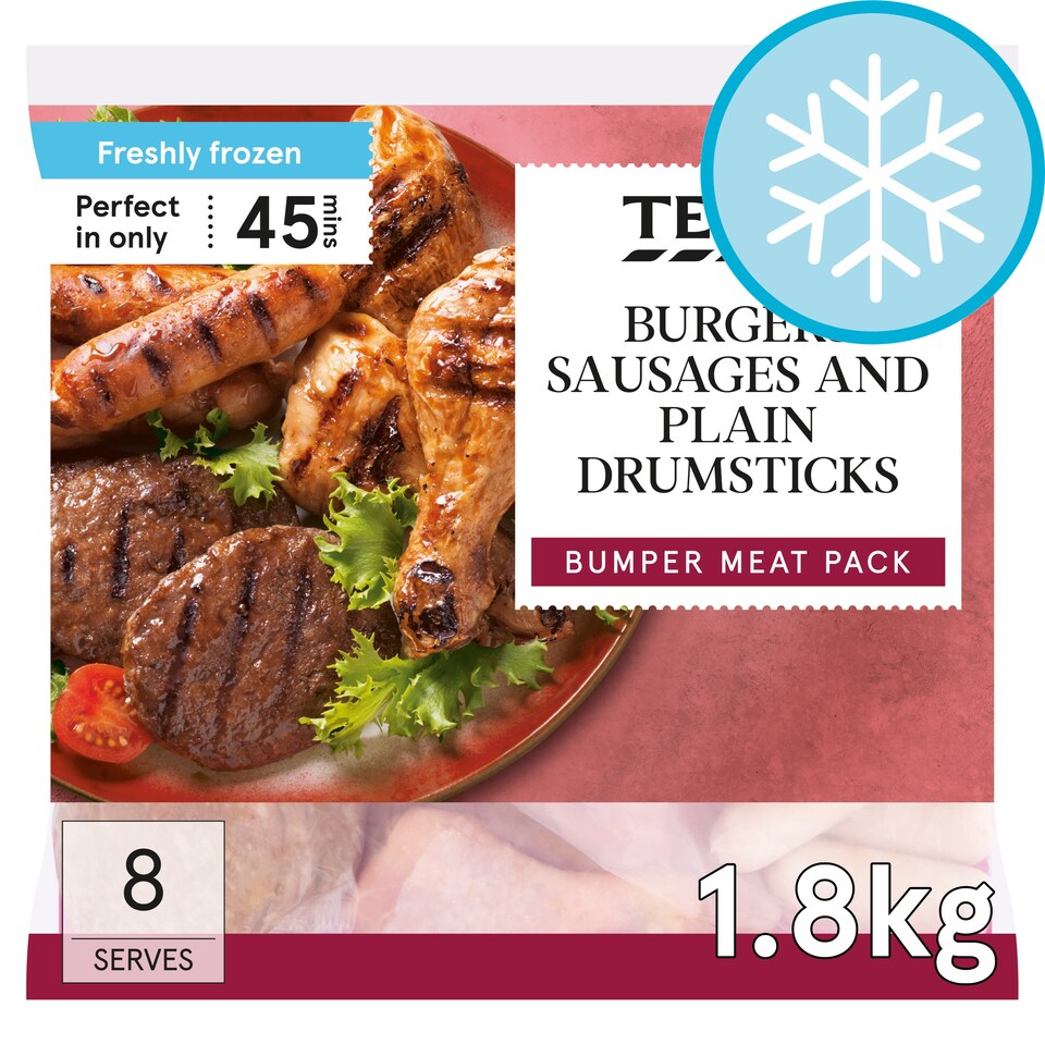 Tesco Burgers, Sausages & Drumsticks 1.8Kg
