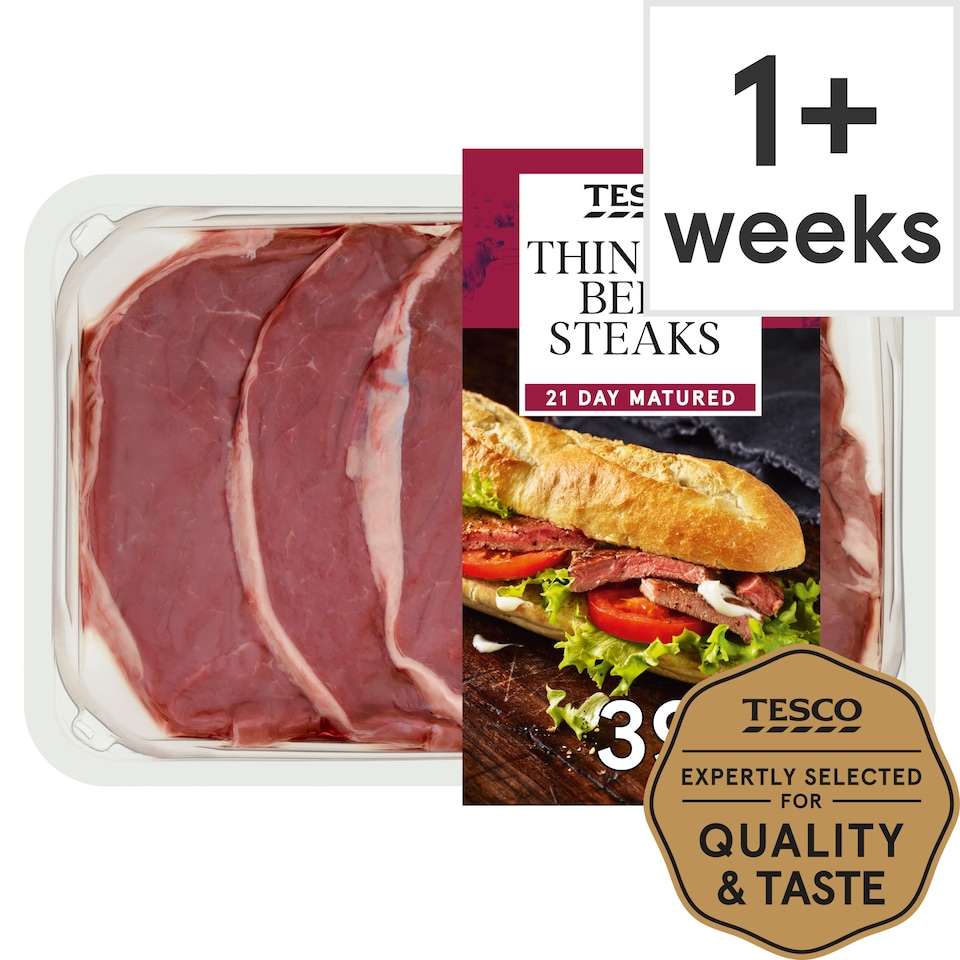 Tesco Thin Cut Beef Steaks 395G