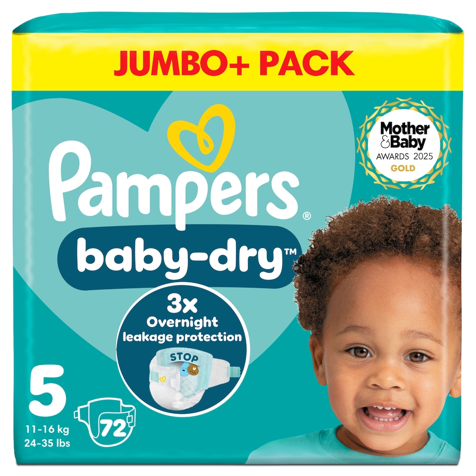 image 1 of Pampers Baby Dry Size 5 Jumbo+ Pack 72 Nappies