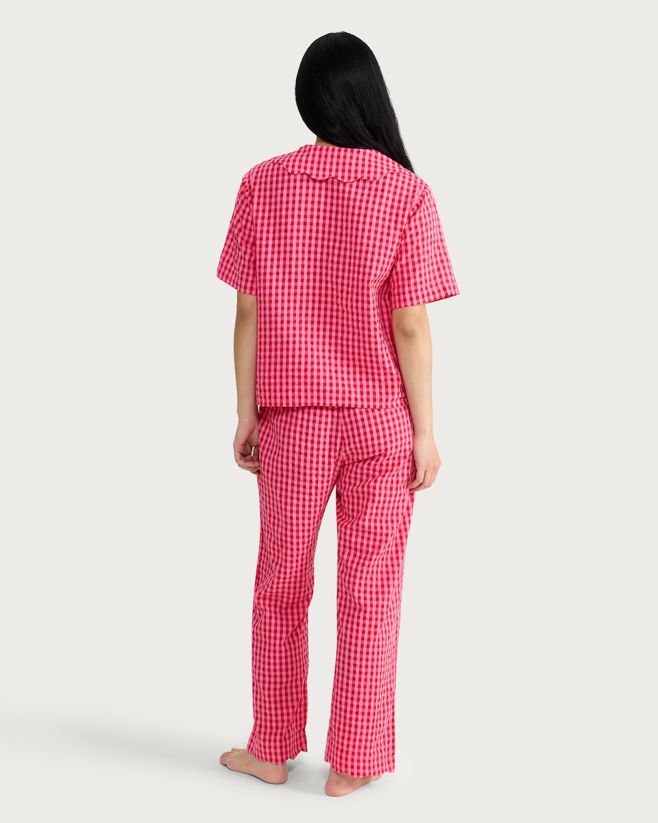 image 1 of F&F Pure Cotton Gingham Pyjama Set in Multi Pink