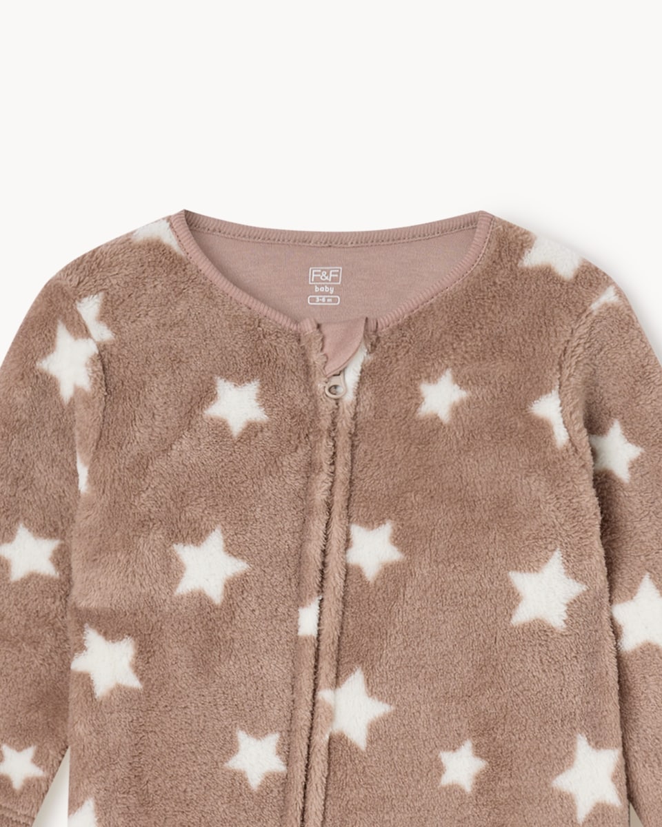 image 1 of F&F Baby 2-Pack Star and Sheep Fleece Sleepsuits in Neutral