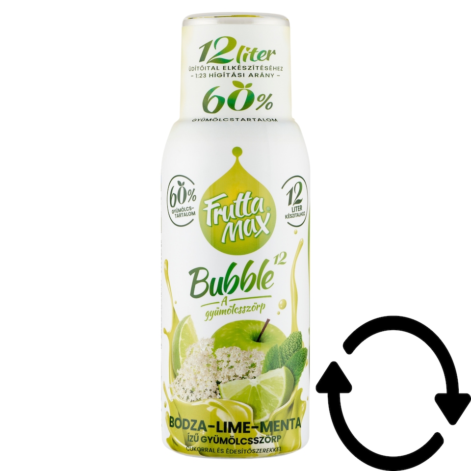 FruttaMax Bubble¹² bodza-lime-menta ízű gyümölcsszörp cukorral és édesítőszerekkel 500 ml