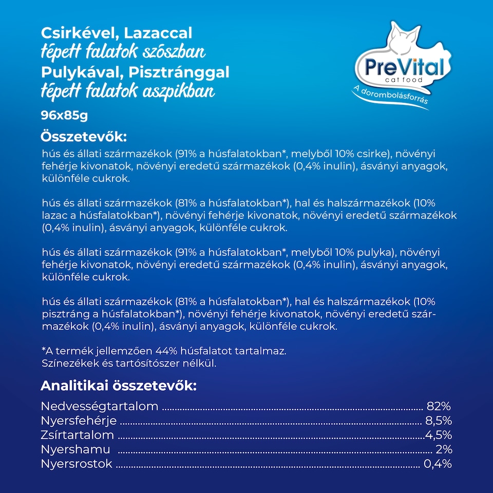 PreVital Fillet Selection nedves macskaeledel, macskatáp felnőtt macskáknak alutasakos 96 x 85 g  1. kép