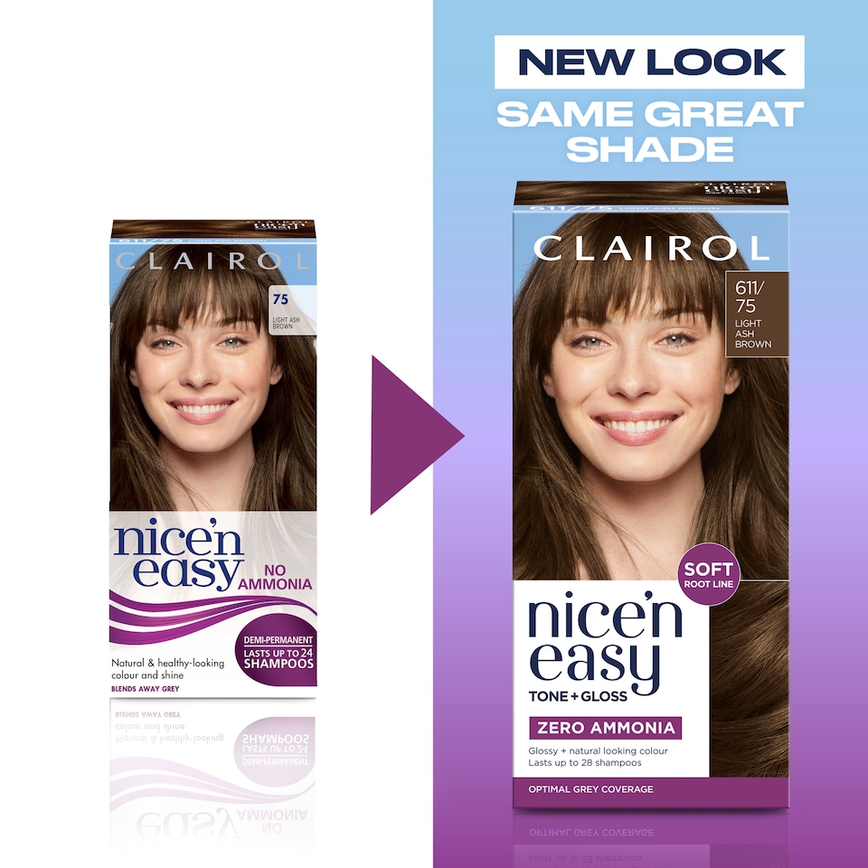 image 1 of CLAIROL NICE'N EASY TONE+GLOSS SEMI PERMANENT HAIR DYE - 611/75 LIGHT ASH BROWN