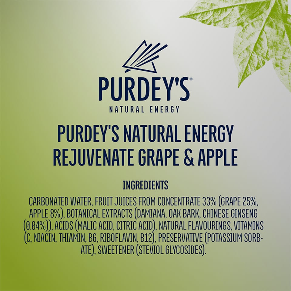 image 1 of Purdey's Rejuvenate Sparkling Grape & Apple with Ginseng 4x250ml