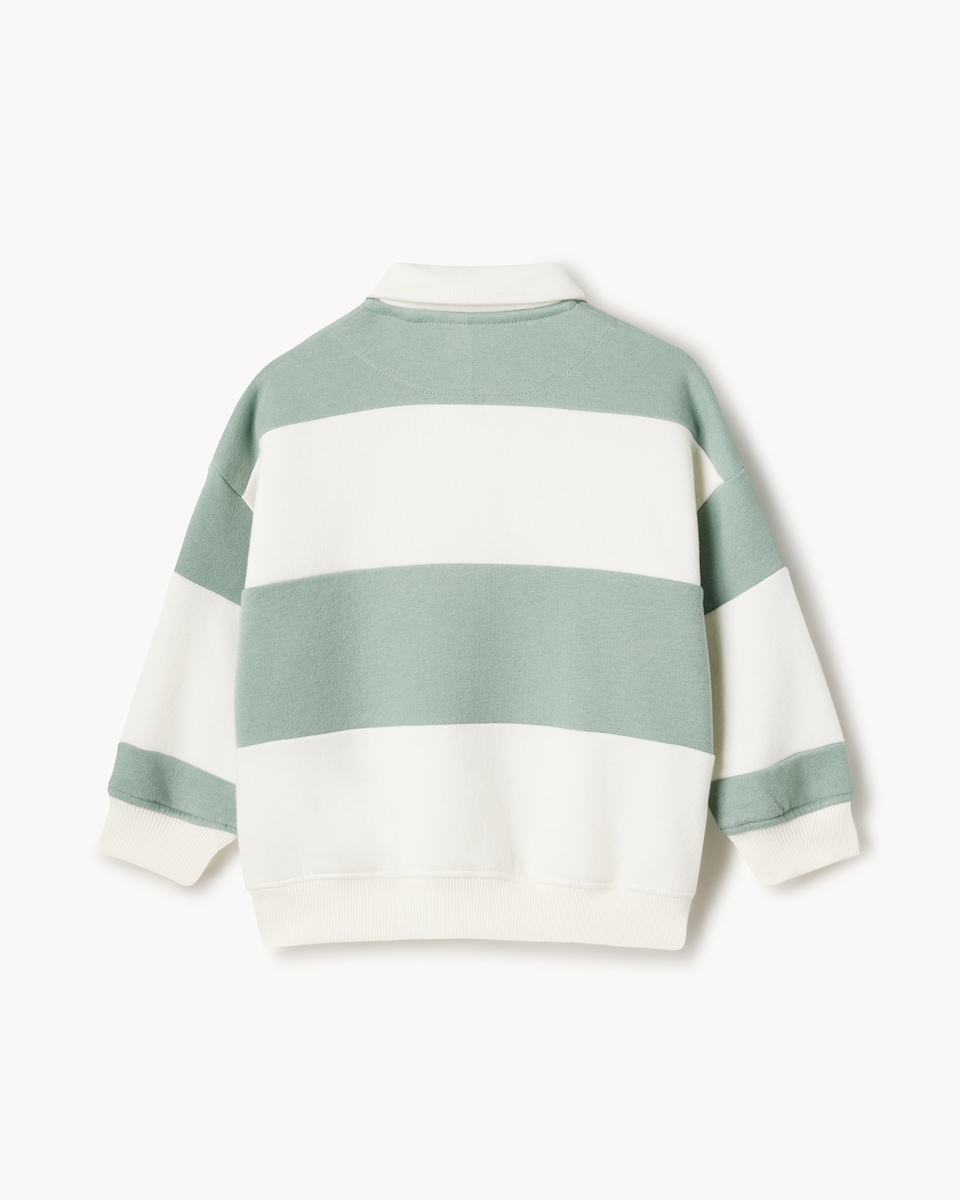 image 1 of F&F Boys Cotton Rich Striped Rugby Sweatshirt in Mint