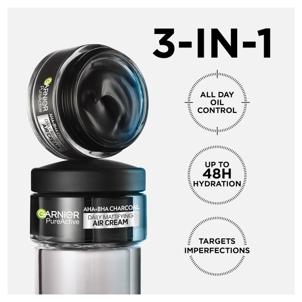 image 1 of Garnier Pure Active AHA + BHA Charcoal Daily Mattifying Air Cream 50ml