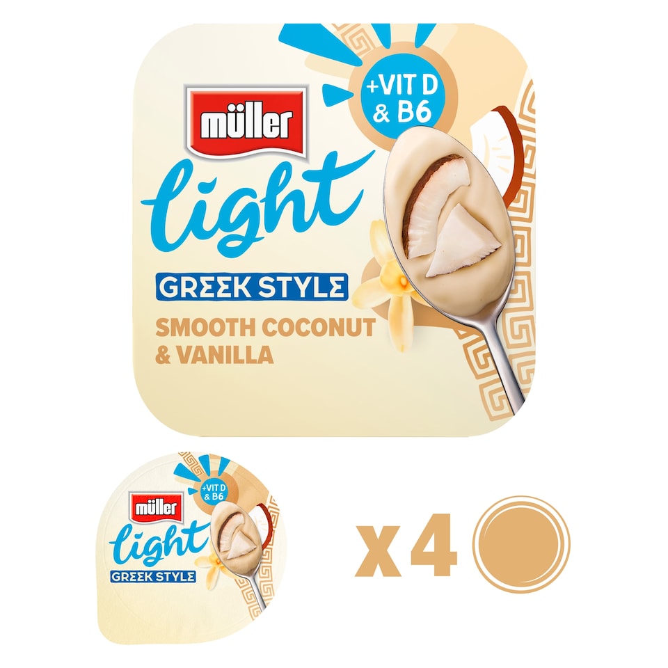 image 1 of Muller Light Greek Style Yogurt - Smooth Coconut & Vanilla 4x115g